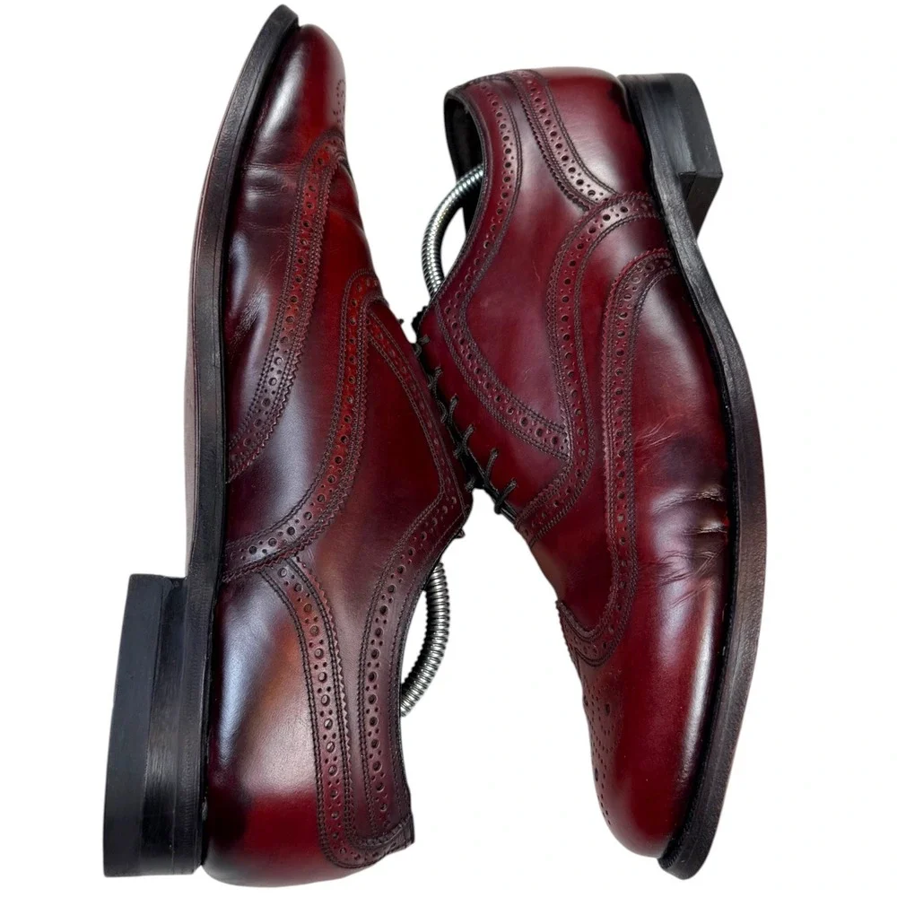 Vintage Florsheim Burgundy Oxblood Wingtip Oxford Dress Shoes Men's 11 D Leather